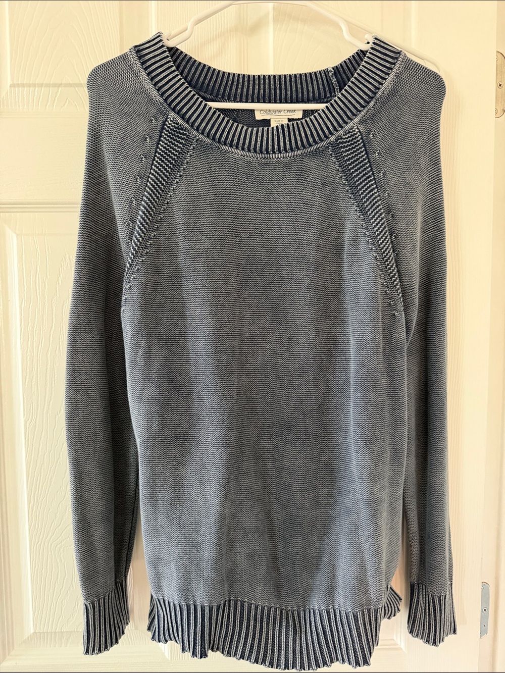 Coldwater Creek Slate Blue Crewneck Sweater with Ribbed Accents